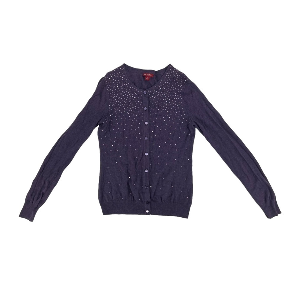 Merona Purple Button Up Long Sleeve Embellished Cardigan Sweater Size XS Women’s